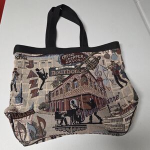 Vintage New Orleans Jazz Tapestry Tote Bag French Quarters Market Large Purse